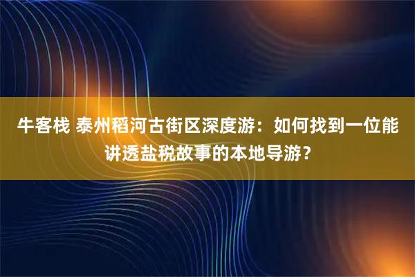 牛客栈 泰州稻河古街区深度游：如何找到一位能讲透盐税故事的本地导游？